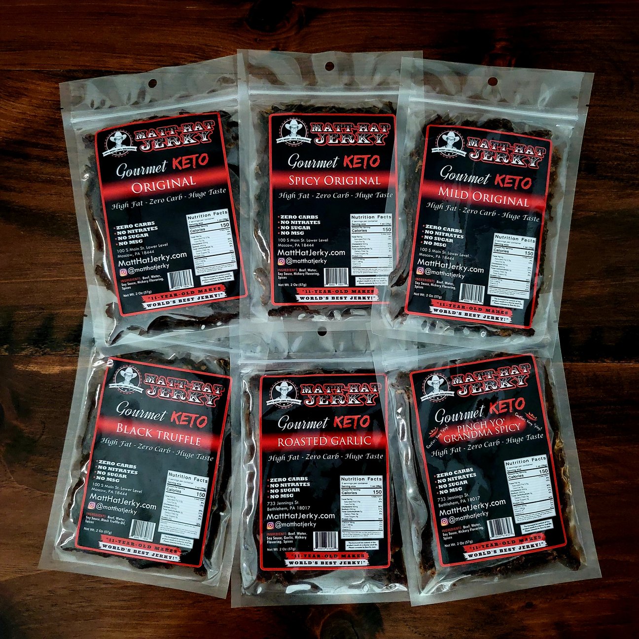Matt-Hat Jerky's 6-Bag Gourmet Keto Variety Pack
