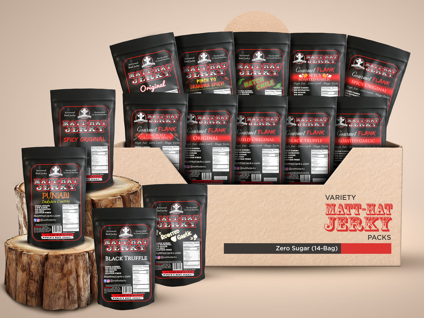 ZERO SUGAR PACK! 14-Bag Zero-Sugar Beef Jerky Variety Pack
