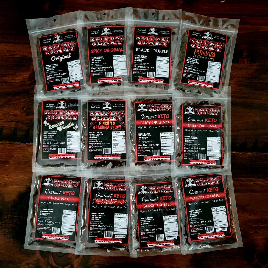 ZERO SUGAR PACK! 12-Bag Zero-Sugar Beef Jerky Variety Pack