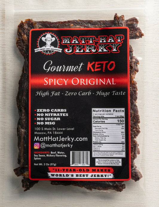 Gourmet Keto Spicy Original Beef Jerky MattHat Jerky